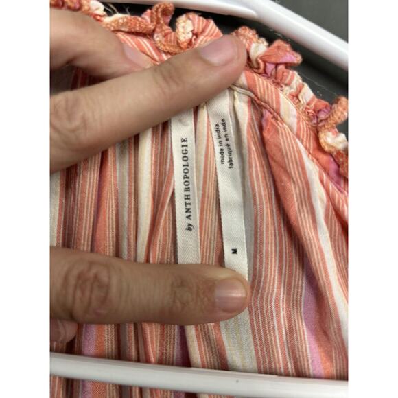 Anthropologie Size M Visayas Ruffle Neck Pink Stripe Crop Wide Leg Jumpsuit - Picture 5 of 6